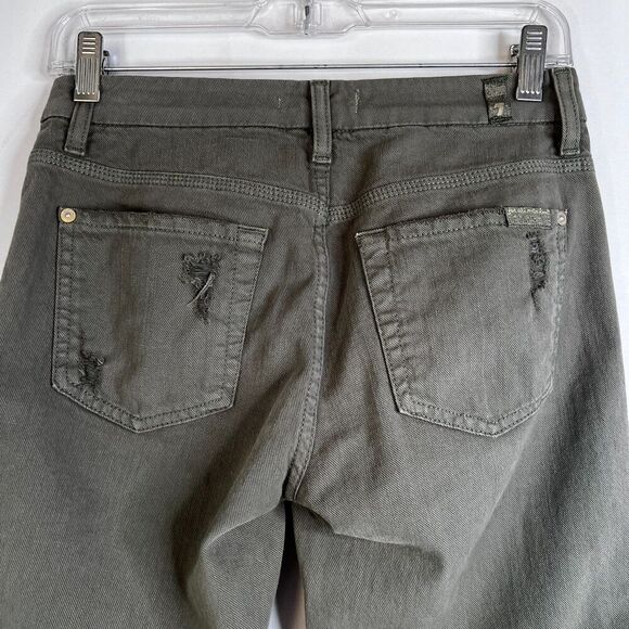 7 for All Mankind Army Green Raw Ankle Skinny Jean Destructed Knee Size 25 - Picture 12 of 12